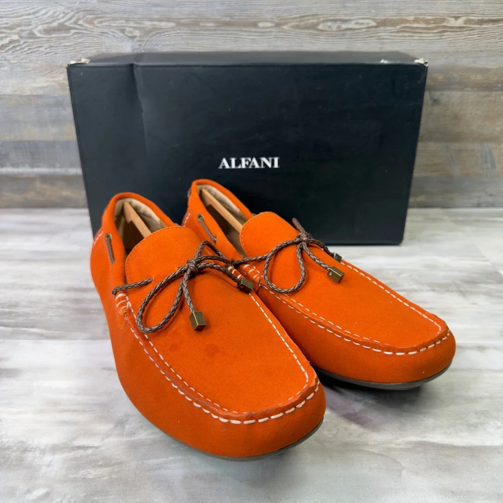 Alfani Trevororg Mens Size 11.5 Suede Loafers Driving Shoes Orange